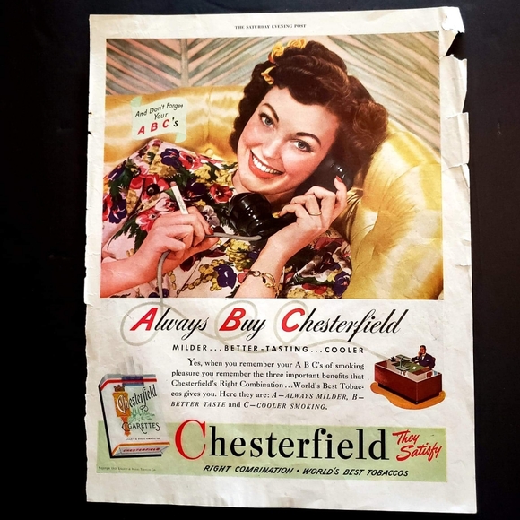 Vintage 1945 Chesterfield Cigarette Print Ad - Picture 1 of 1